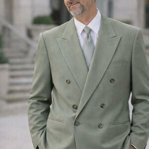 Men's Double-Breasted Suit in Sage Green 42R